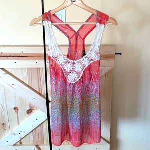 Deb Button Racerback Sheer Tank Top